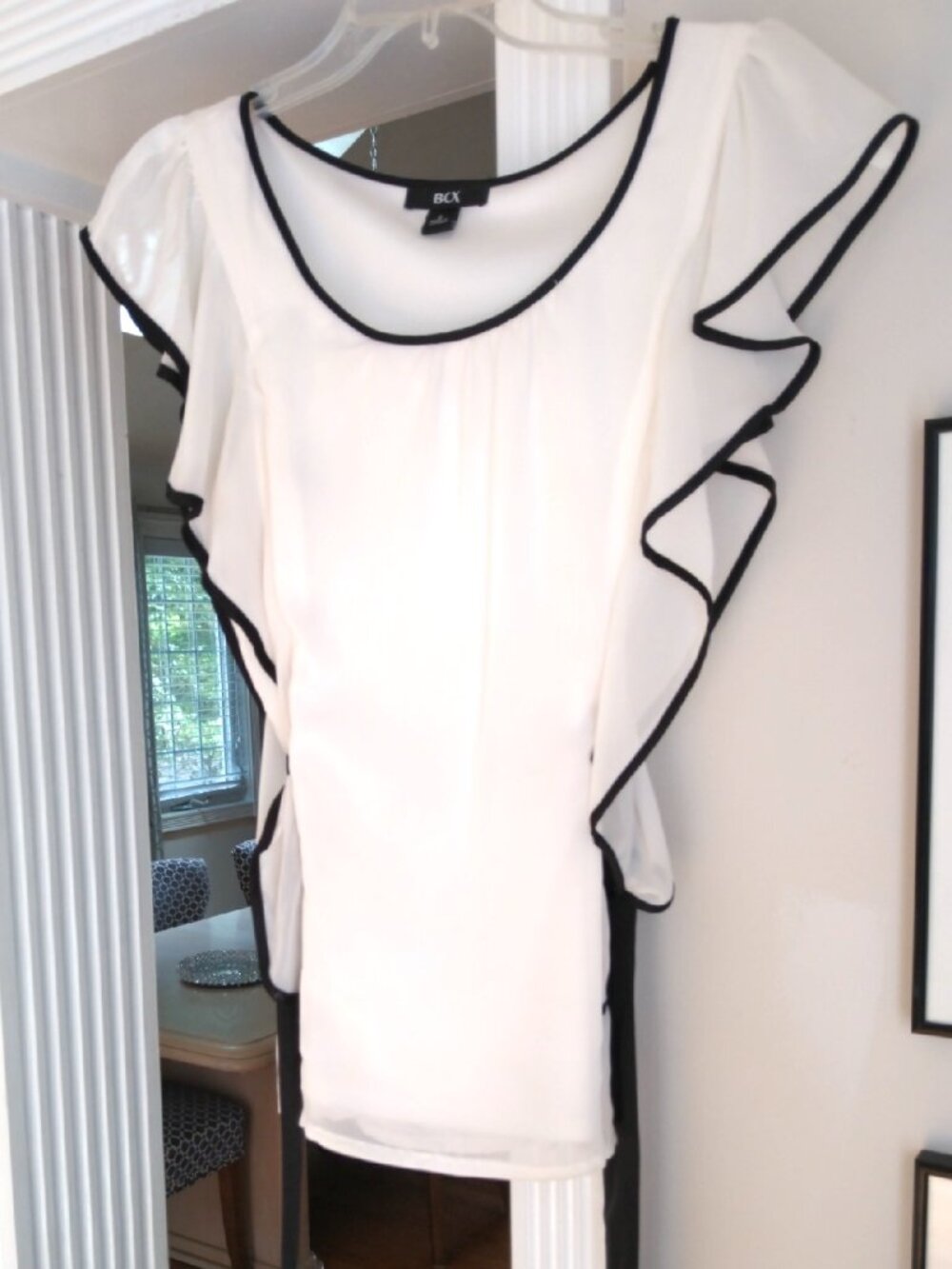 Womens BCX White sleeveless Frilly Blouse Top Size Small